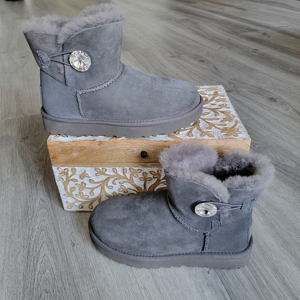 UGG Mini Bailey Button Bling Suede Boot